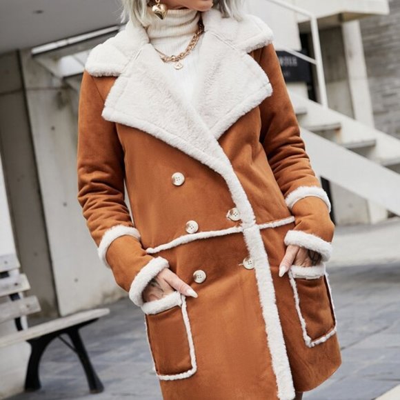 BOHO BABE Faux Suede w/Faux Fur Double breasted pe - Picture 5 of 6